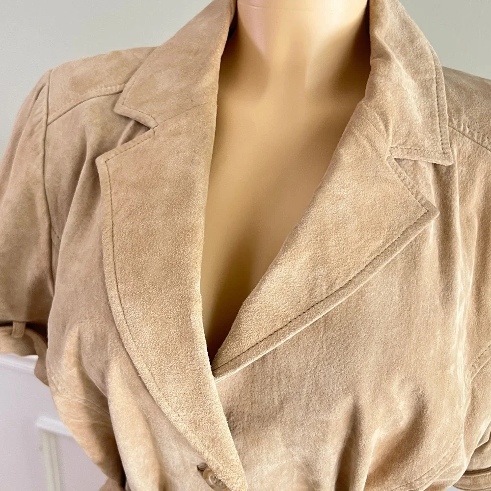 Bradley Suede Safari Jacket Women Short Sleeve Belted Tan Retro Western Boho